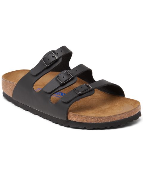 Женские сандалии Birkenstock Florida Birko-Flor Nubuck Soft Footbed, цвет: Чёрный