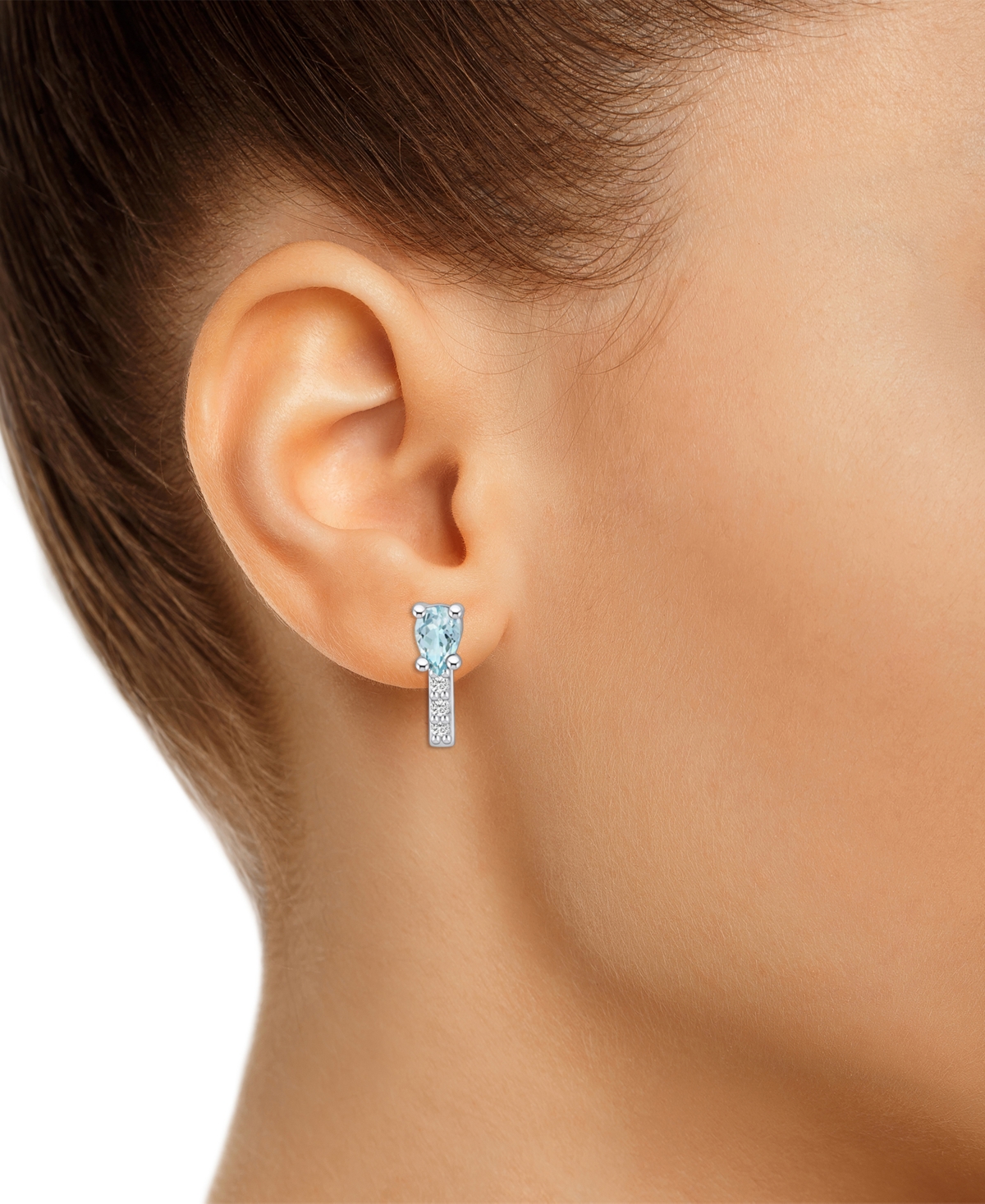 Macy's(3/4 ct. t.w.) and Diamond (1/8 ct. t.w.) Stud Earrings in 14K White Gold - Aquamarine