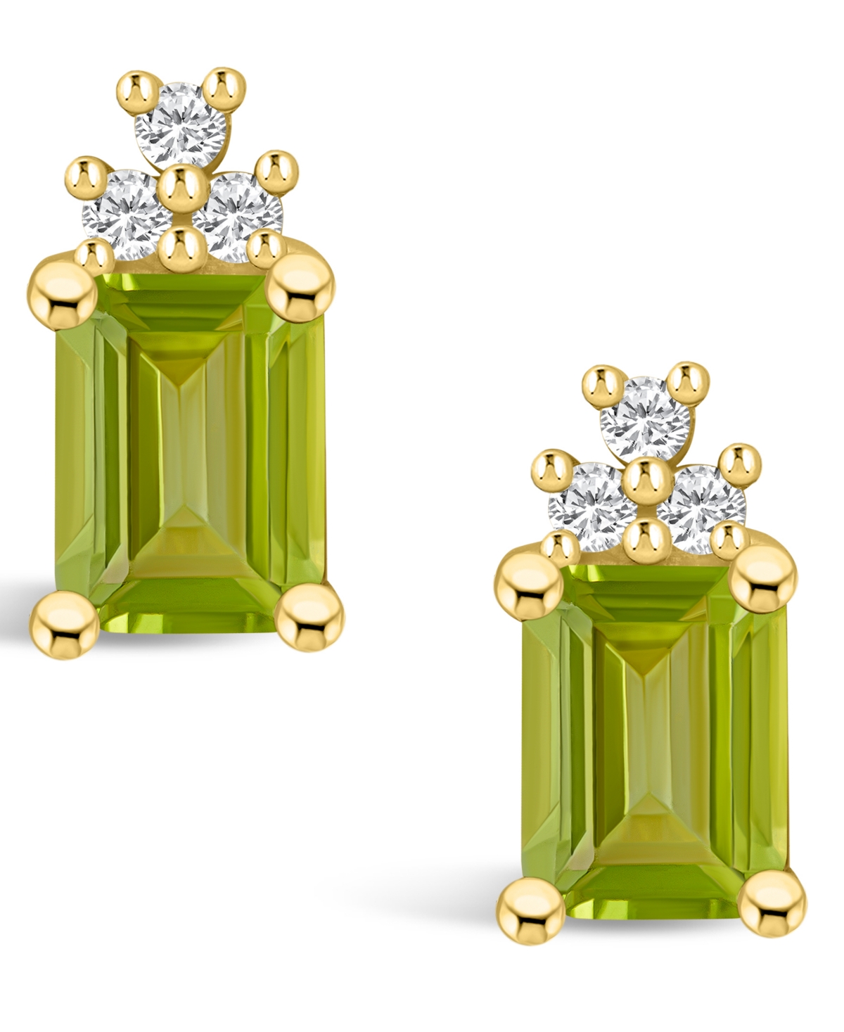 Macy's Peridot (3-3/8 ct. t.w.) and Diamond (1/5 ct. t.w.) Stud Earrings in 14K Yellow Gold