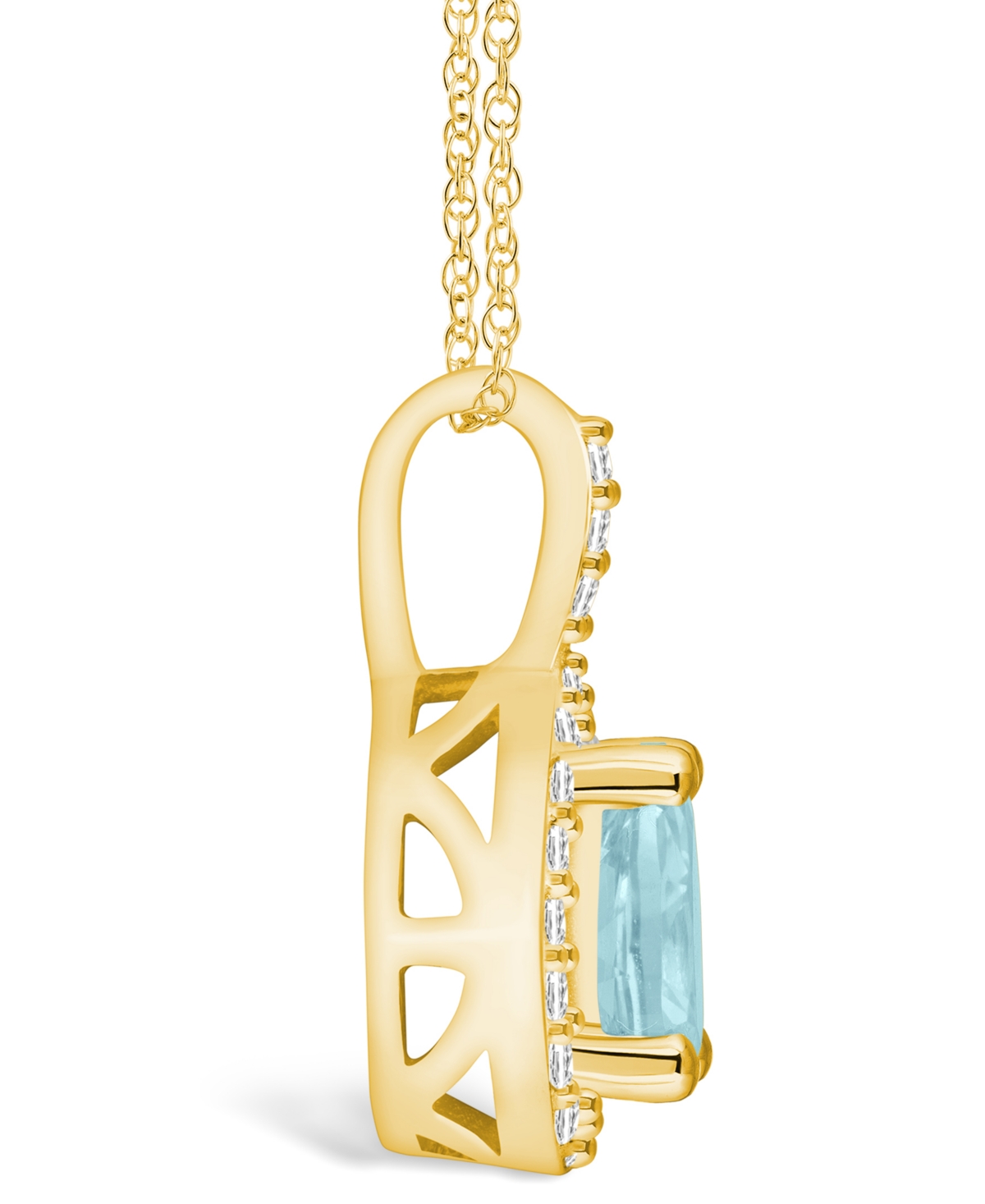 Macy's(3/4 Ct. T.w.) and Diamond (1/5 Ct. T.w.) Halo Pendant Necklace in 14K Yellow Gold - Aquamarine