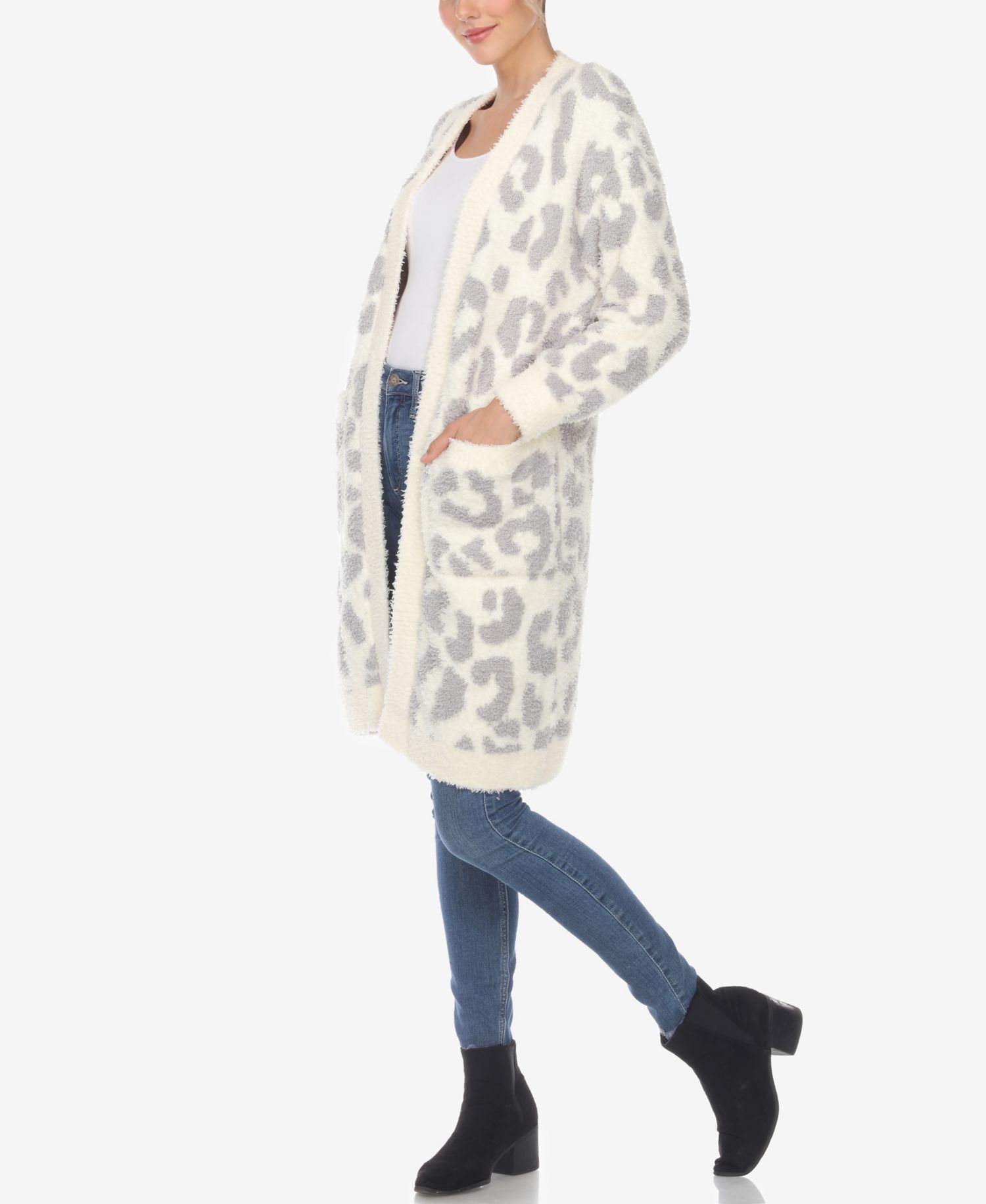 Women's Leopard Print Open Front Sherpa Cardigan