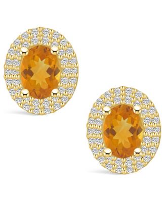 Citrine (1-5/8 ct. t.w.) and Diamond (1/2 ct. t.w.) Halo Stud Earrings in 14K Yellow Gold