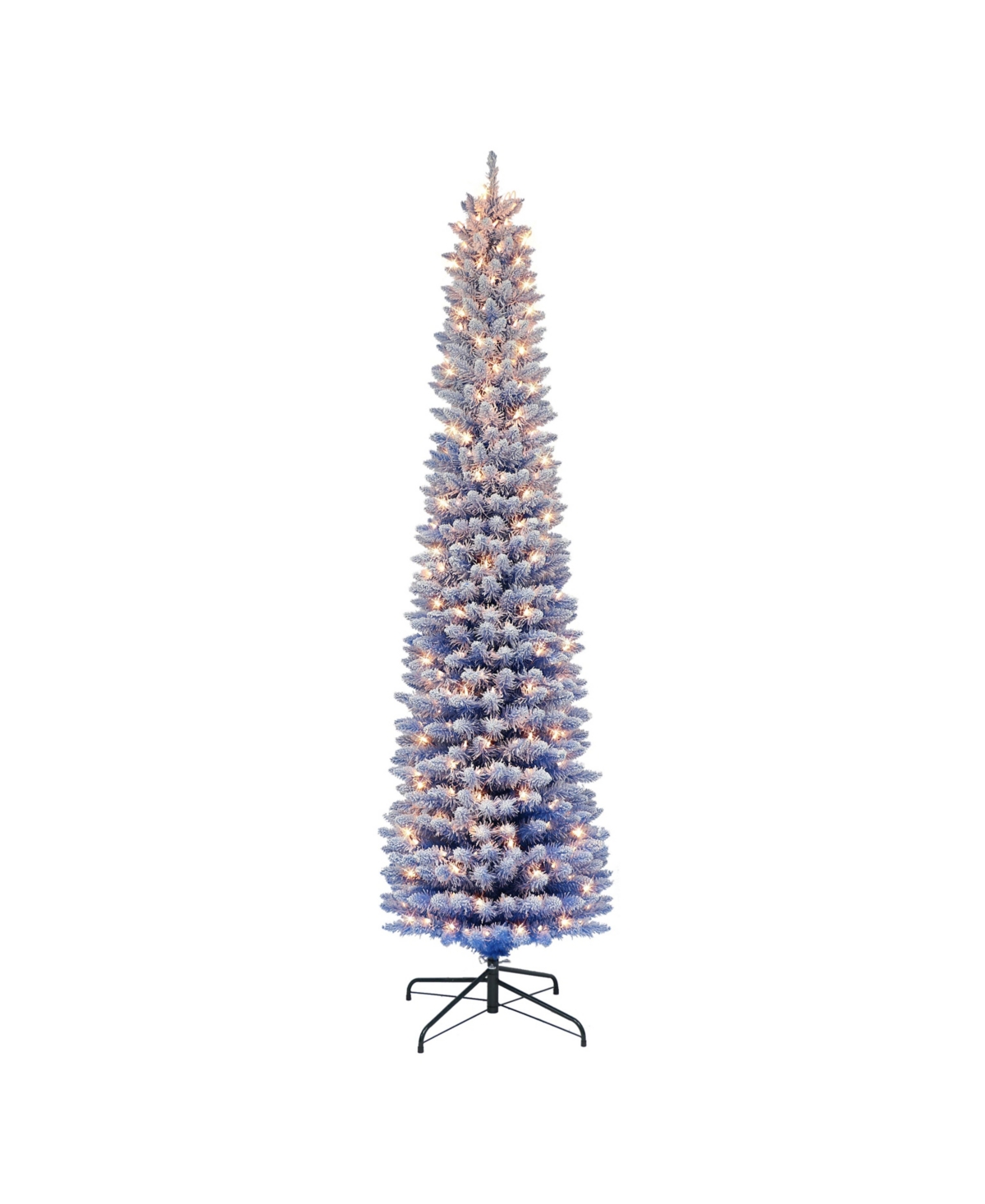 Puleo 7.5' Pre-lit Flocked Fashion Pencil Tree With 300 Clear Incandescent Lights, 708 Tips In Blue