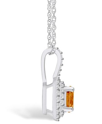 Citrine (1-1/4 Ct. T.W.) and Diamond (3/8 Ct. T.W.) Halo Pendant Necklace in 14K White Gold