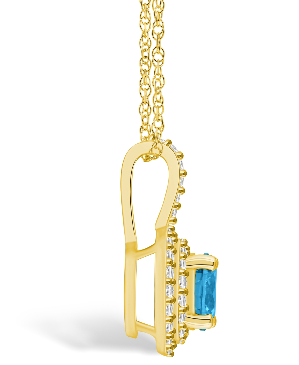 Macy's(1-5/8 Ct. T.w.) and Diamond (3/8 Ct. T.w.) Halo Pendant Necklace in 14K Yellow Gold - Blue Topaz