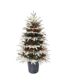 4.5' Pre-Lit Potted Flocked Halifax Fir Tree with 70 Underwriters Laboratories Clear Incandescent Lights, 739 Tips