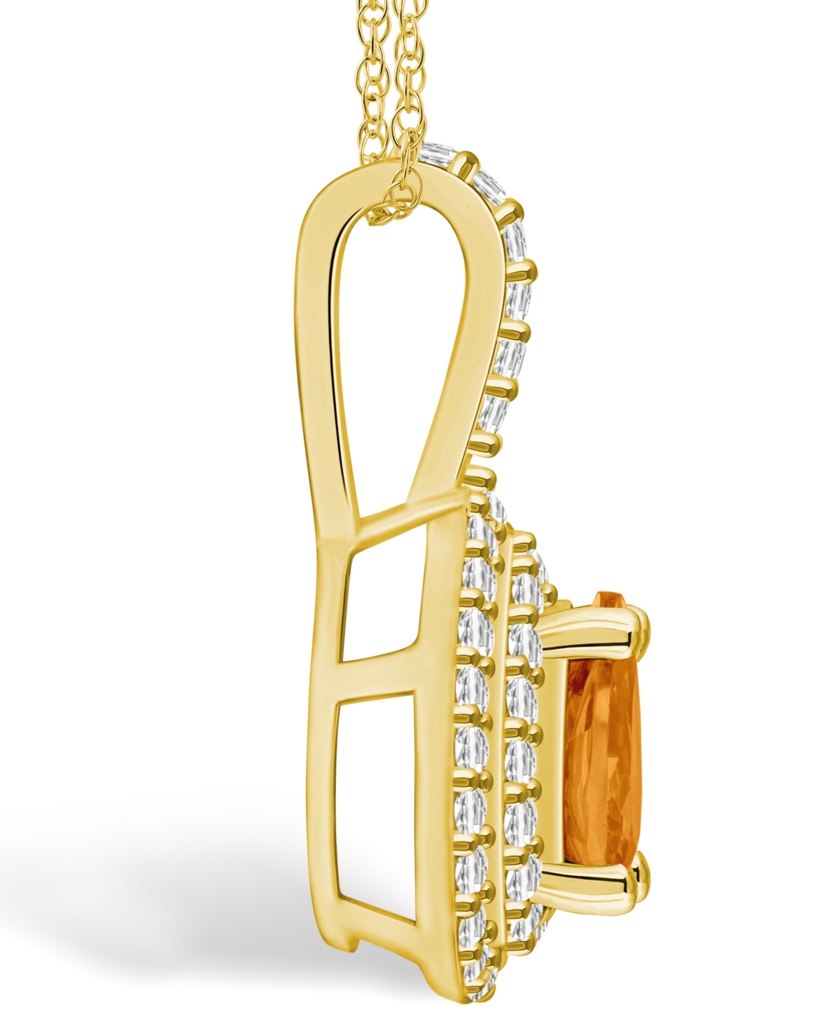 Macy's(7/8 Ct. T.w.) and Diamond (3/8 Ct. T.w.) Halo Pendant Necklace in 14K Yellow Gold - Citrine
