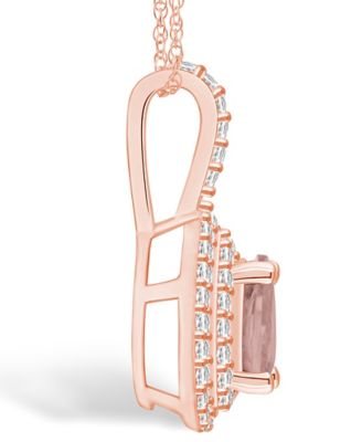 Morganite (3/4 Ct. T.W.) and Diamond (3/8 Ct. T.W.) Halo Pendant Necklace in 14K Rose Gold