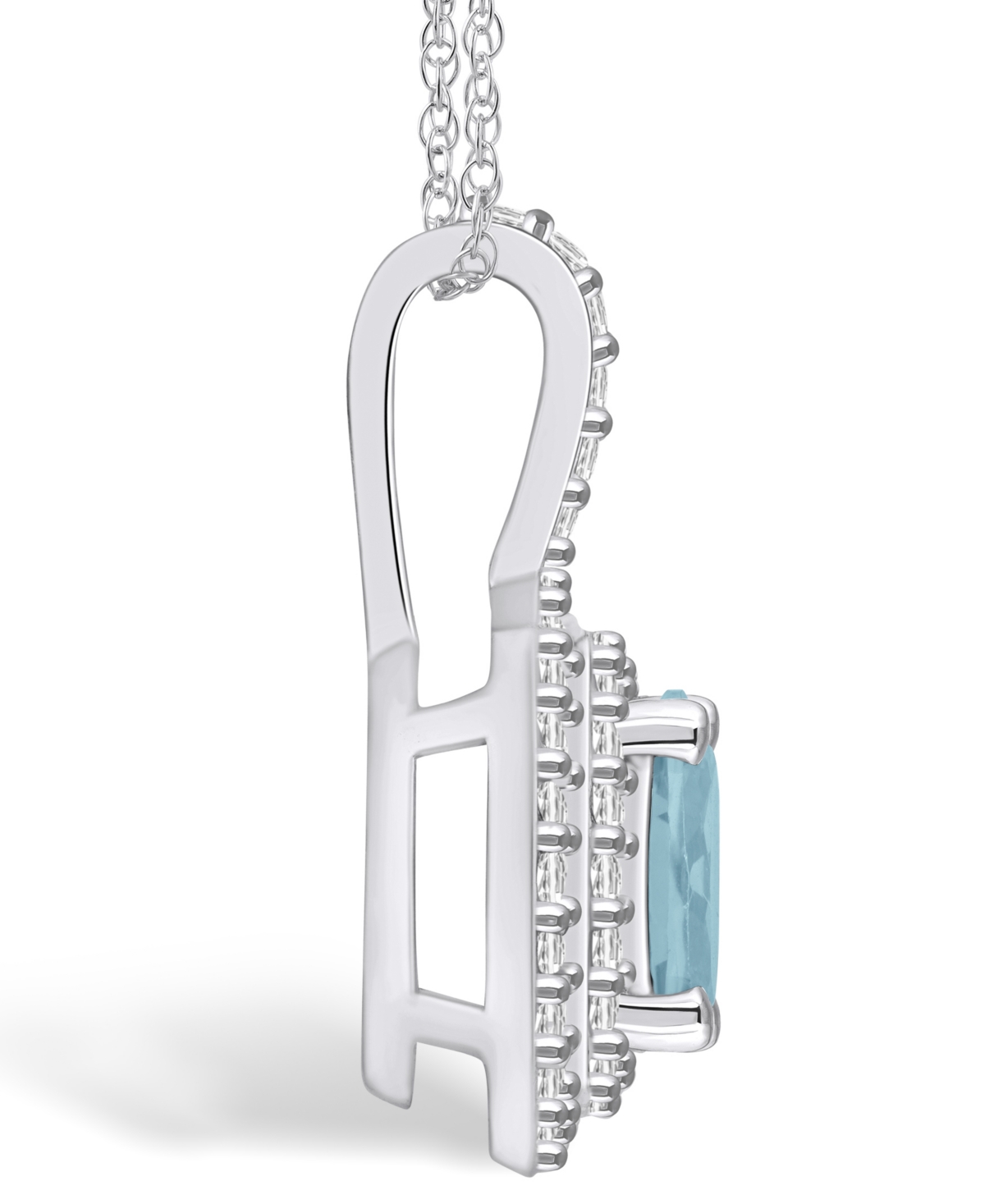 Macy's(1-1/7 Ct. T.w.) and Diamond (1/2 Ct. T.w.) Halo Pendant Necklace in 14K White Gold - Aquamarine