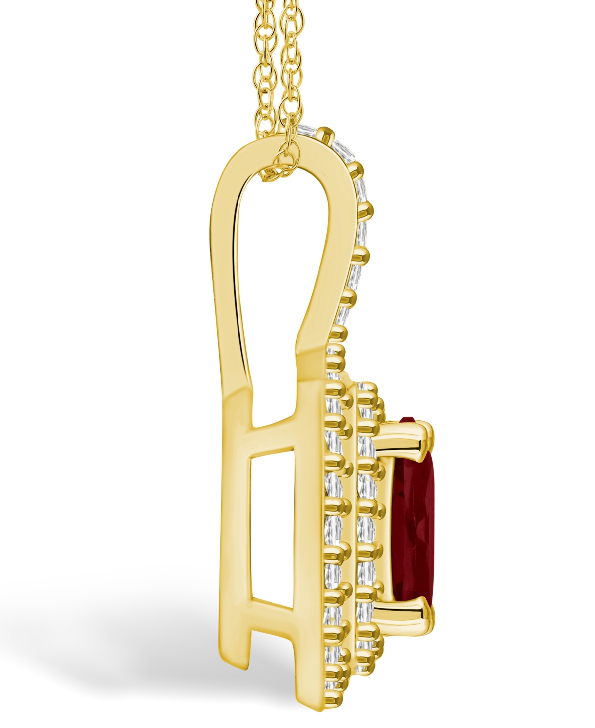 Macy's(1-1/2 Ct. T.w.) and Diamond (1/2 Ct. T.w.) Halo Pendant Necklace in 14K Yellow Gold - Garnet