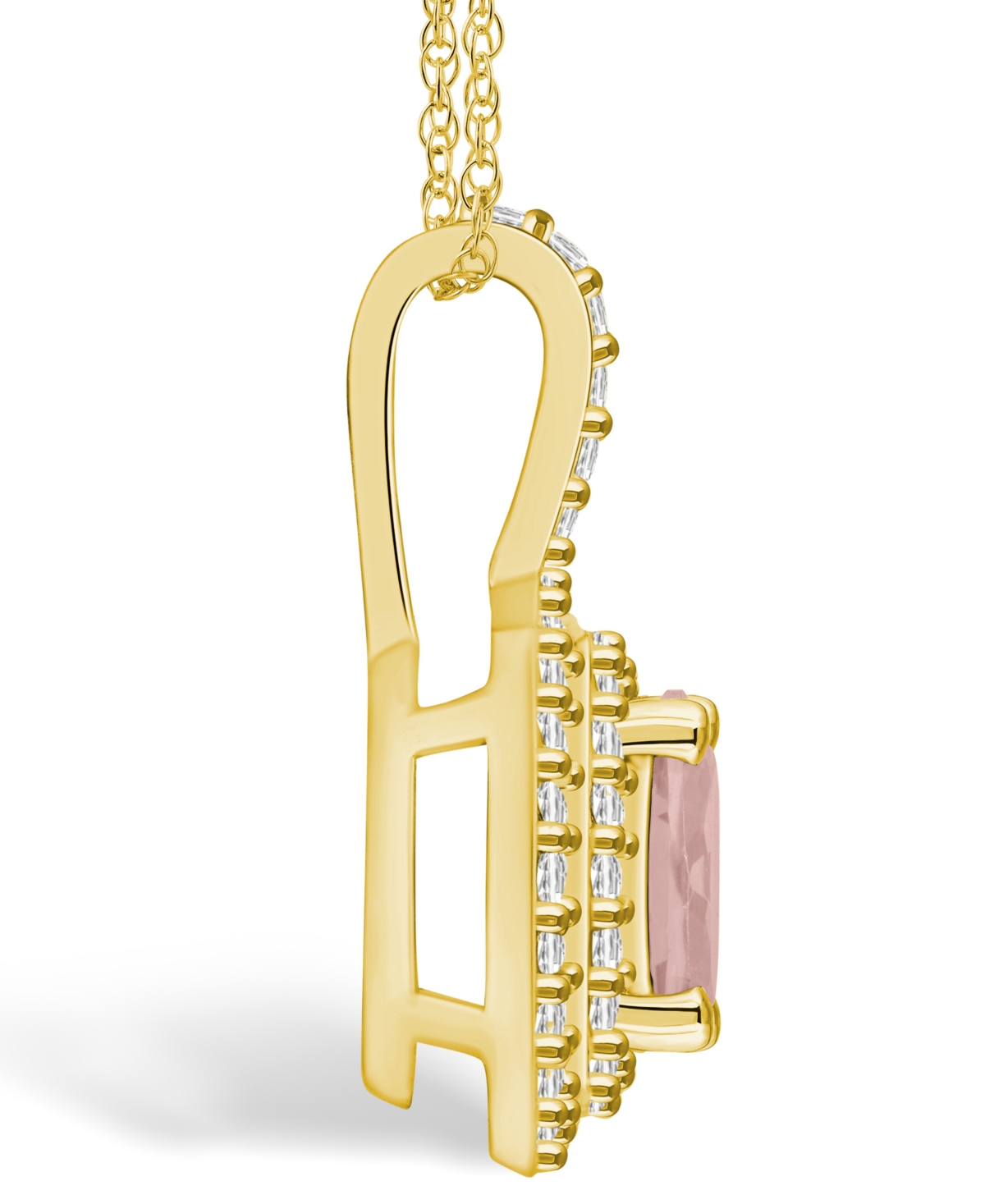 Macy's(1-1/7 Ct. T.w.) and Diamond (1/2 Ct. T.w.) Halo Pendant Necklace in 14K Yellow Gold - Morganite