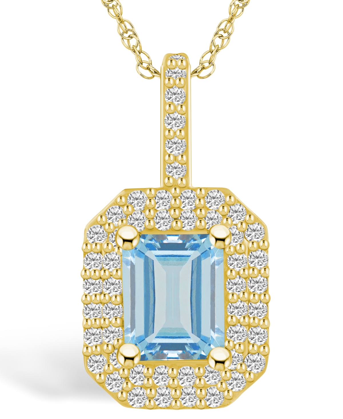 Macy's Aquamarine (1-3/8 Ct. T.w.) And Diamond (1/2 Ct. T.w.) Halo Pendant Necklace In 14k Yellow Gold