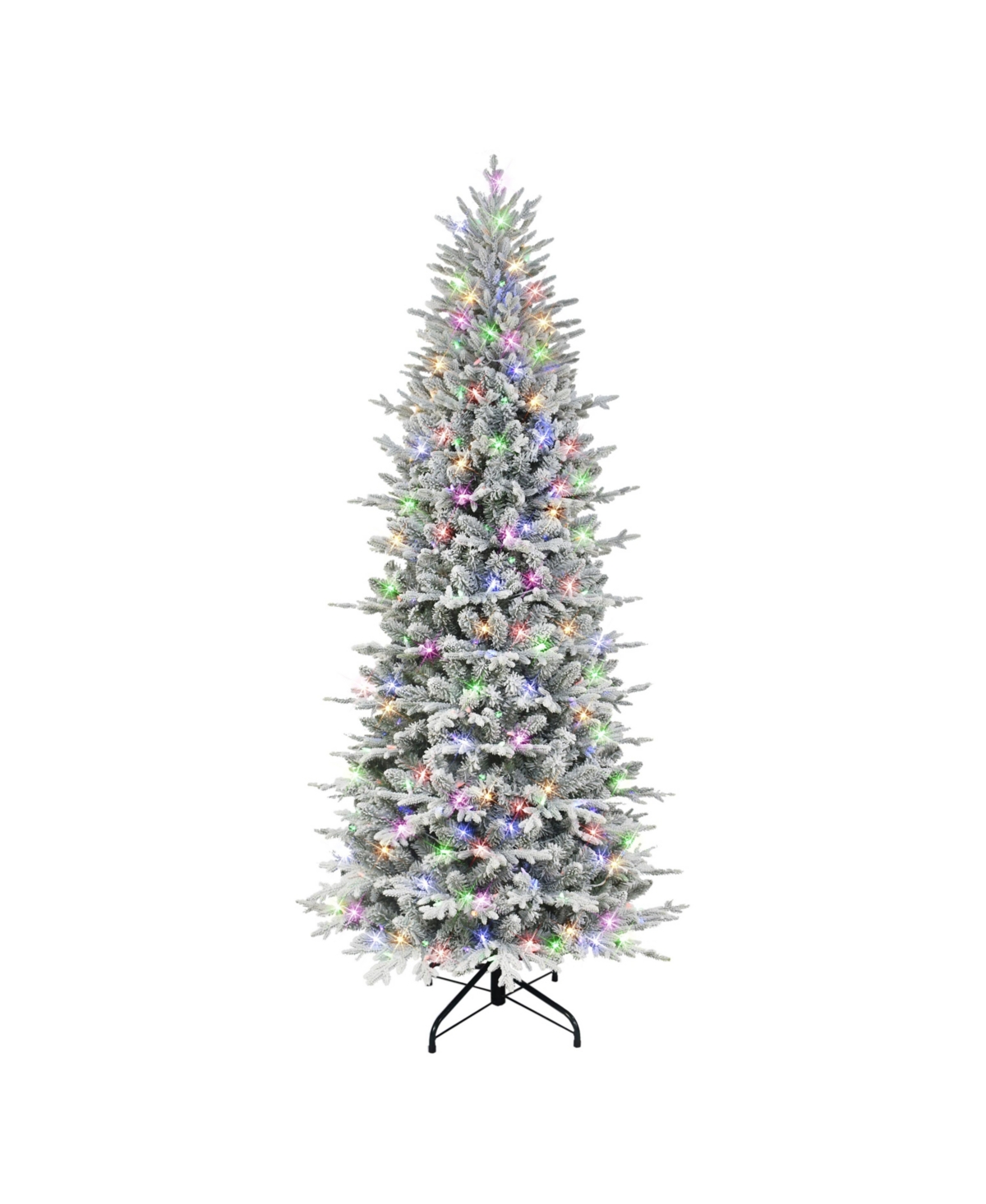 Puleo 7.5' Pre-lit Slim Flocked Northern Fir Tree With 400 Color Select Led Lights, 2365 Tips In Green