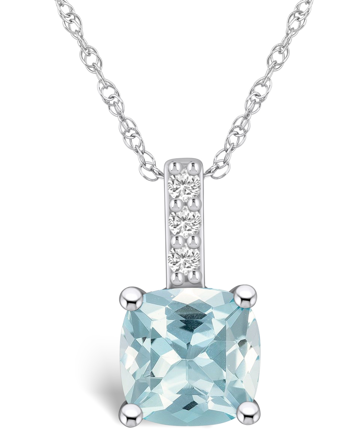 Macy's Aquamarine (2 Ct. T.w.) And Diamond Accent Pendant Necklace In 14k White Gold