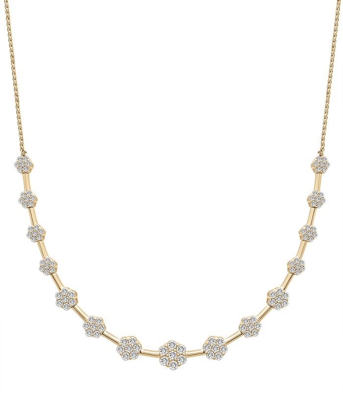 Diamond Flower Cluster Collar Necklace (2 ct. t.w.) in 14k Gold, 16 + 2  extender, Created for Macy's