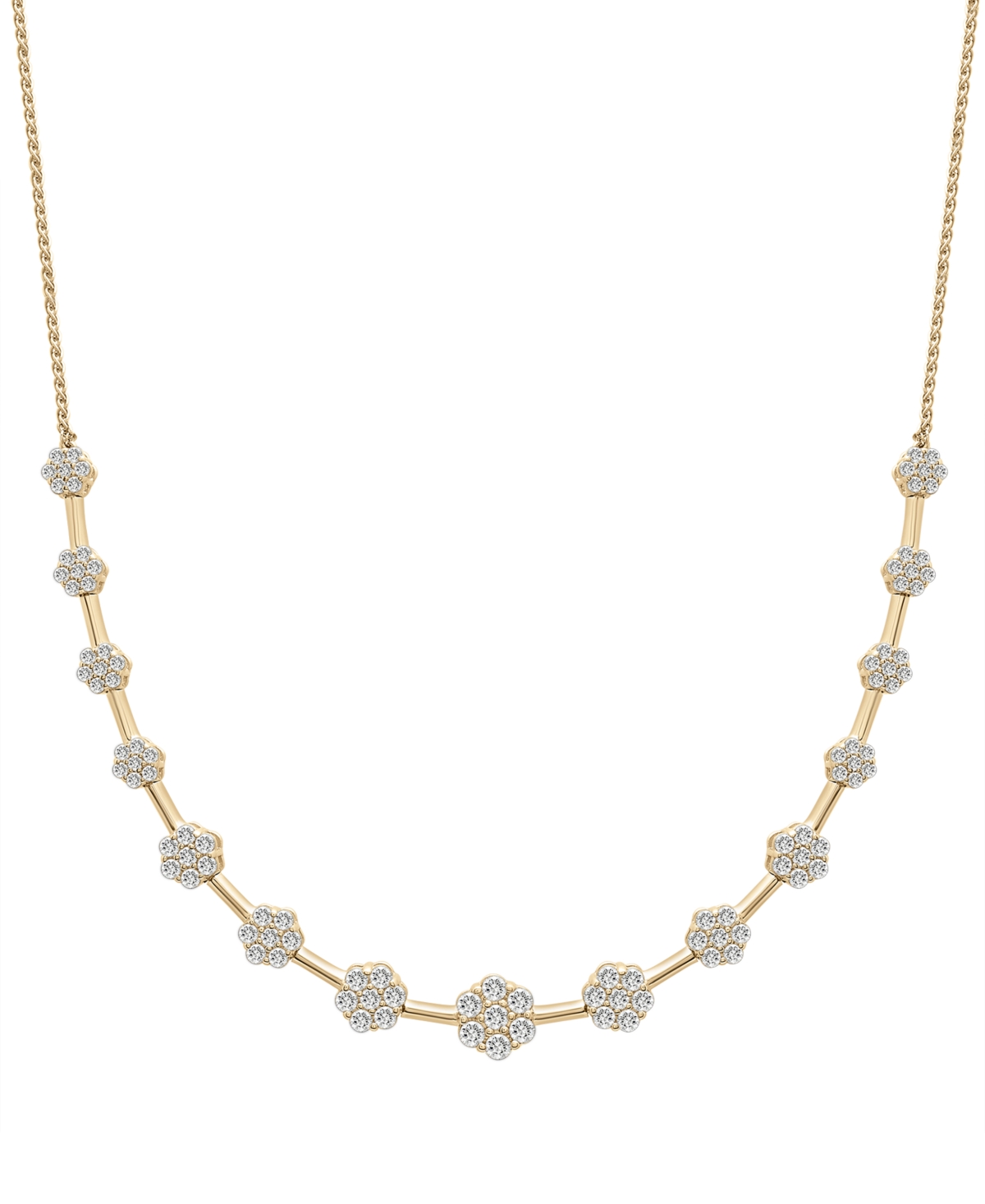Diamond Flower Cluster Collar Necklace (2 ct. t.w.) in 14k Gold, 16" + 2" extender, Created for Macy's - Yellow Gold
