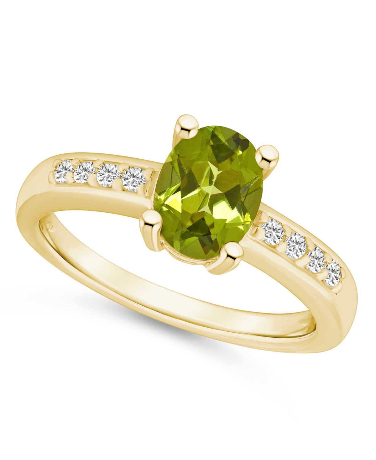 Macy's Peridot And Diamond Ring (1-1/3 Ct.t.w And 1/8 Ct.t.w) 14k Yellow Gold In Green