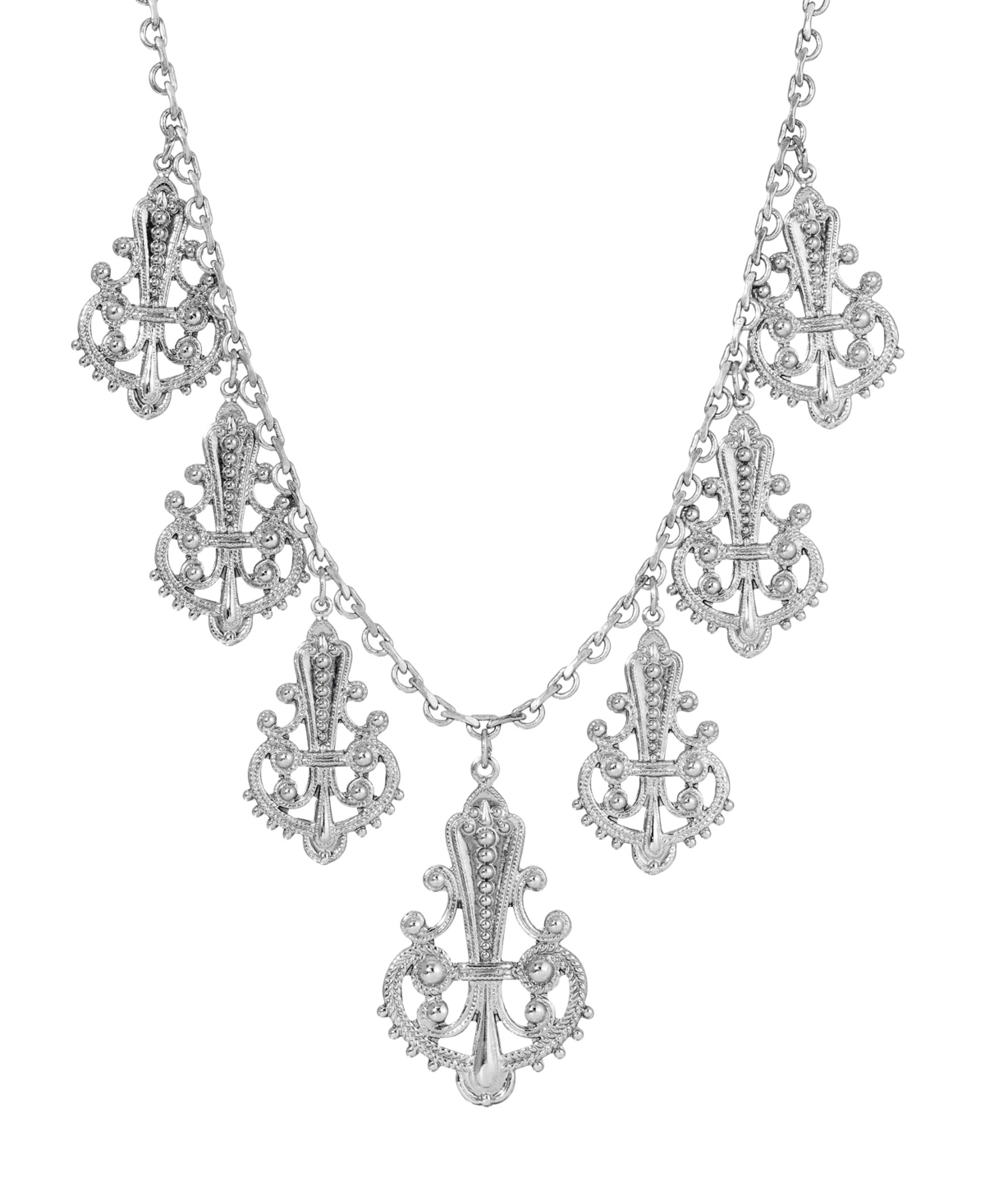 2028 Silver-tone Filigree Drops With Imitation Pearl Necklace In Gray