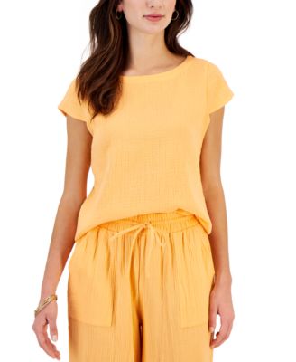 Style & Co - Women's Crinkled Gauze Cap-Sleeve Top