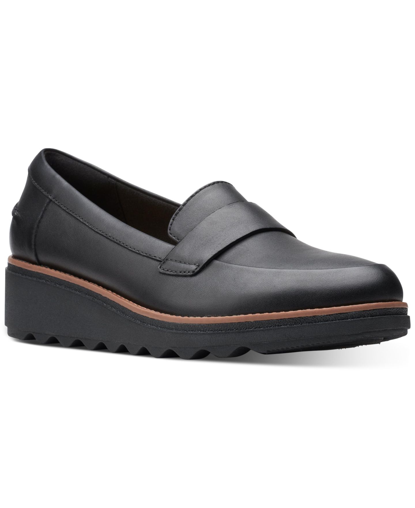 Женские туфли Clarks Sharon Gracie Slip-On Loafer Flats, цвет: Чёрный кожаный — фото 1