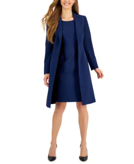 Women's Crepe Topper Jacket & Sheath Dress outfit, Regular and Petite - Indigo
