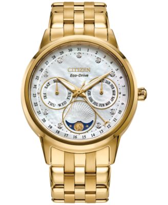 Citizen Eco Drive Women s Calendrier Diamond Accent Gold Tone Stainless Steel Bracelet Watch 37mm Macy s