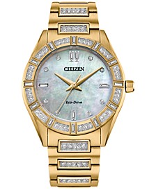 Eco-Drive Women's Crystal Gold-Tone Stainless Steel Bracelet Watch 34mm