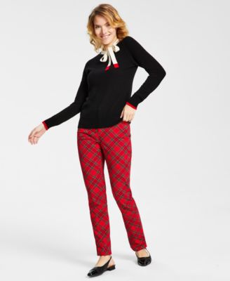 Charter Club Womens Cashmere Colorblocked Sweater Plaid Tummy Control Jeans Created For Macys