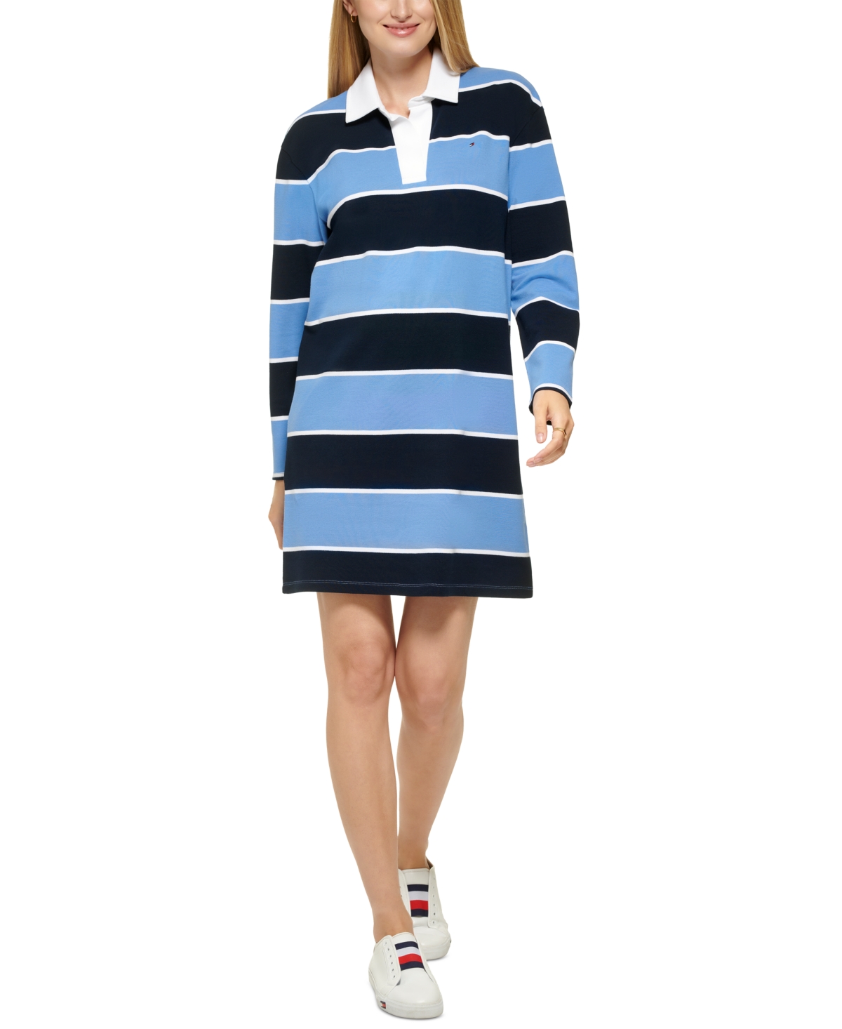 Tommy Hilfiger Women's Rugby Collared Dress - Preppy Rugby Stripes- Sky Captain/bright