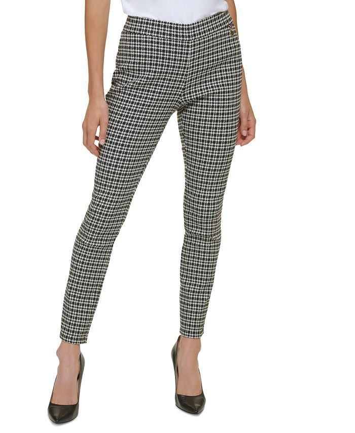 Houndstooth Pants for Women High Waist Button Straight Leg Office Lounge  Pants Plus Size Plaid Print Pull On Trousers