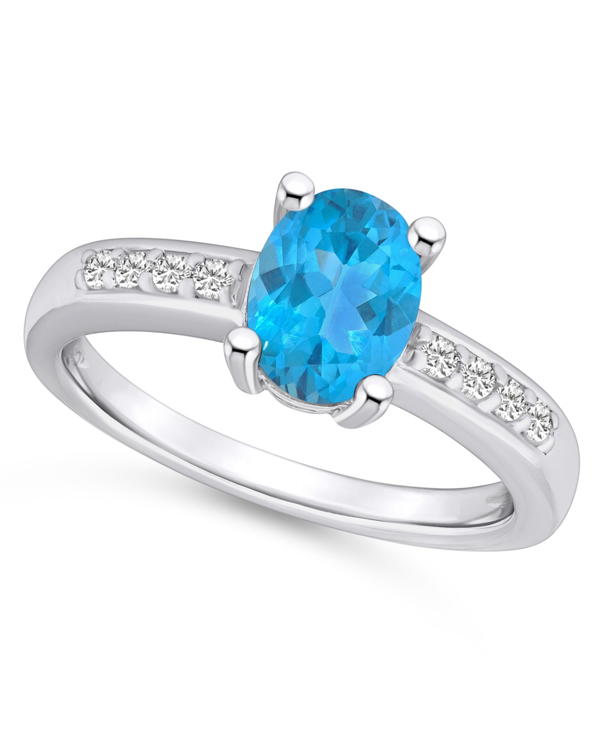 Macy's Blue Topaz And Diamond Ring (1- 5/8 Ct.t.w And 1/8 Ct.t.w) 14k White Gold In Blue