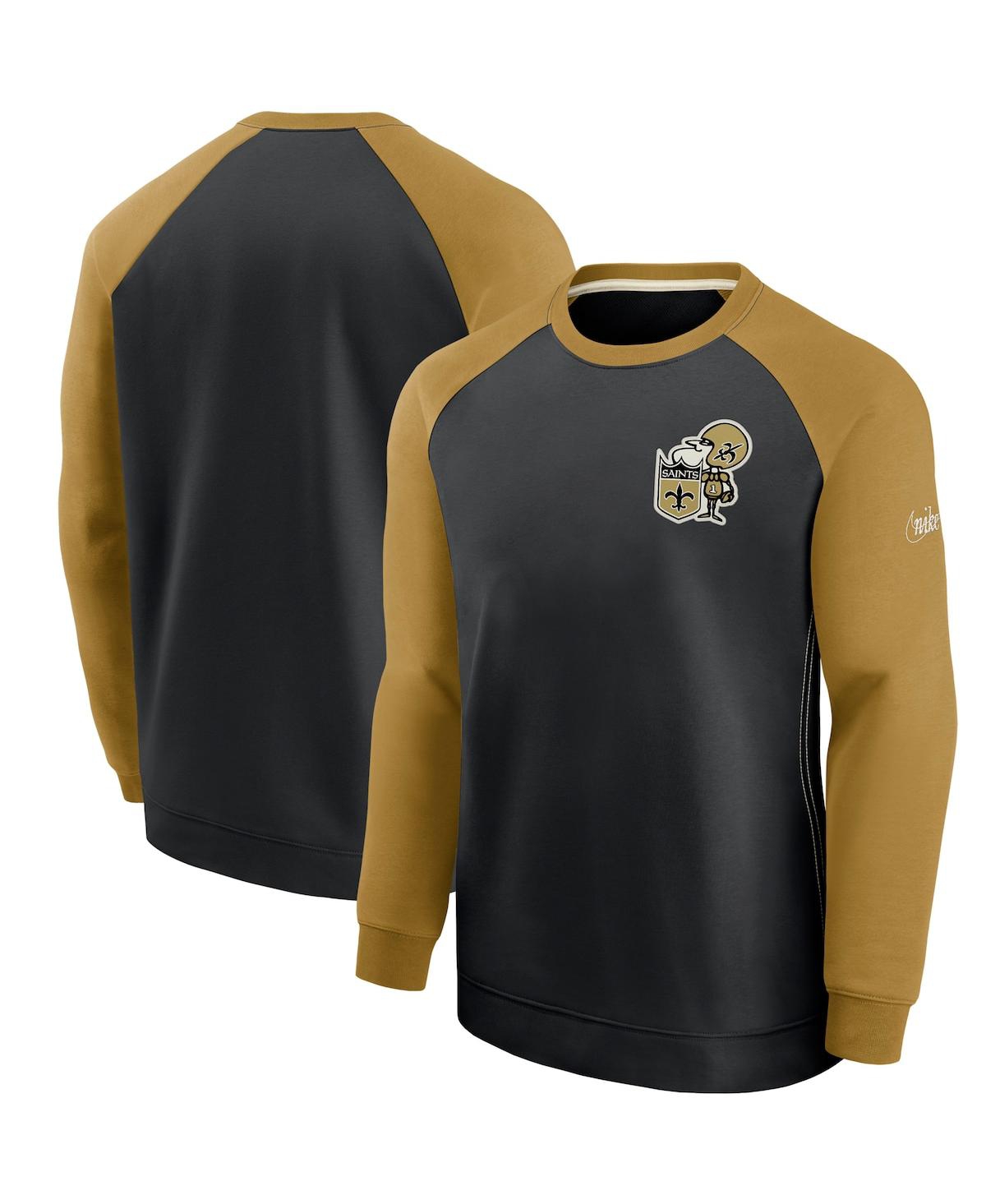 Shop Nike Men's  Black And Gold New Orleans Saints Historic Raglan Performance Pullover Sweater In Black,gold