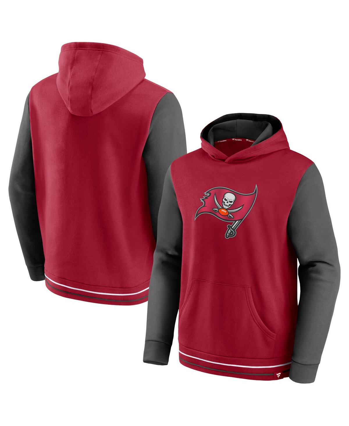 FANATICS MEN'S FANATICS BRANDED RED AND PEWTER TAMPA BAY BUCCANEERS BLOCK PARTY PULLOVER HOODIE
