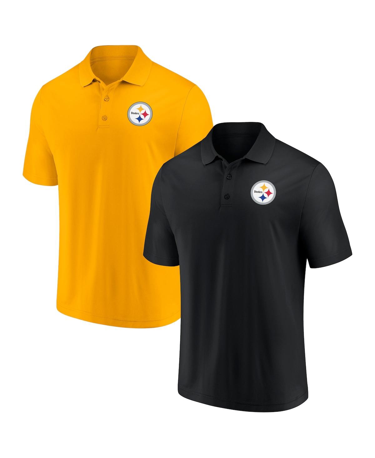 Shop Fanatics Men's  Black And Gold Pittsburgh Steelers Home And Away 2-pack Polo Shirt Set In Black,gold
