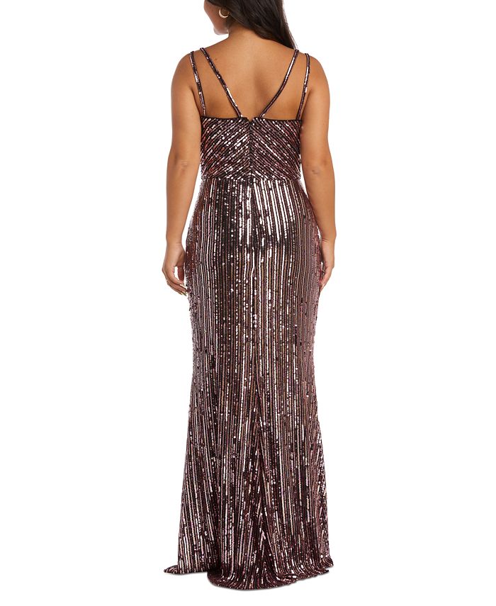 Nightway Women's Metallic Evening Gown - Floor Length Cowl Neck Gown With Thigh High Slit