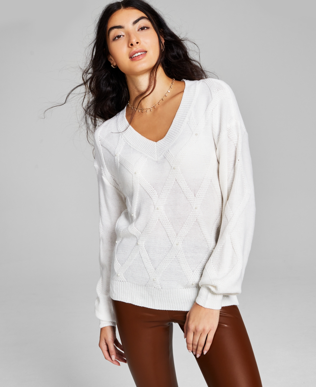 And Now This Women's Embellished Cable-knit Sweater In Cream | ModeSens