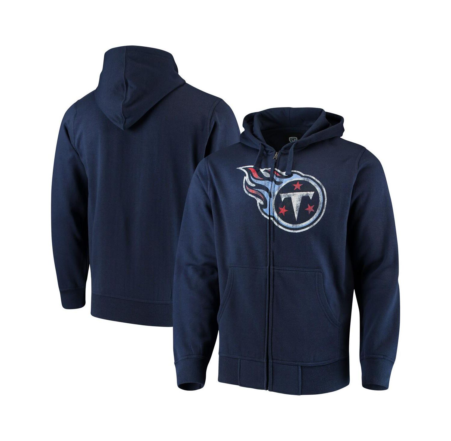Men's Navy Tennessee Titans Primary Logo Full-Zip Hoodie