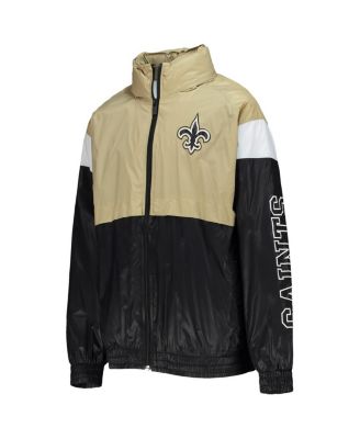 Big Boys Gold, Black New Orleans Saints Goal Line Stance Full-Zip Hoodie Windbreaker