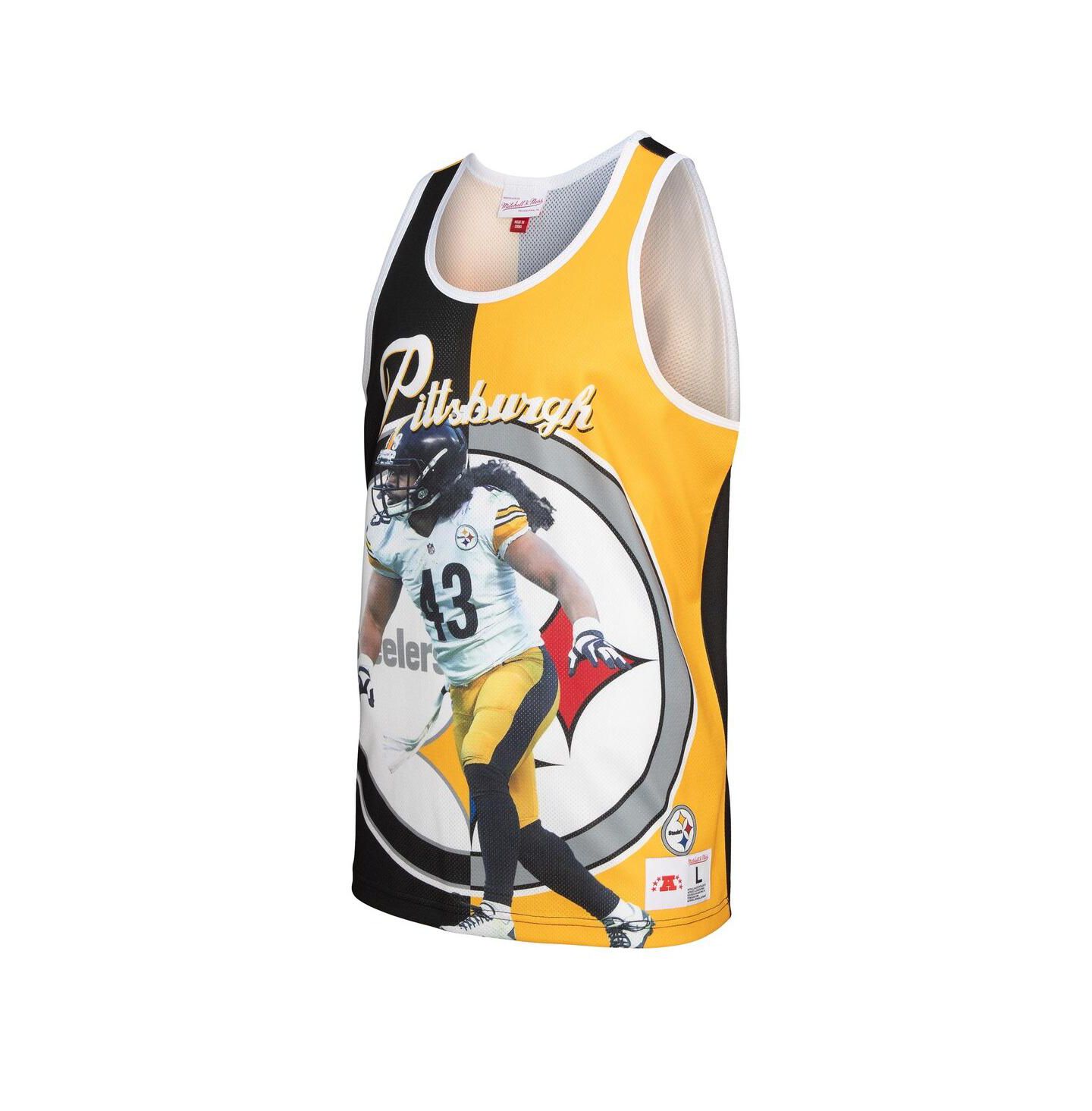 Мужской топ Mitchell & Ness Troy Polamalu Black, Gold Pittsburgh Steelers Retired Player Graphic — фото 3