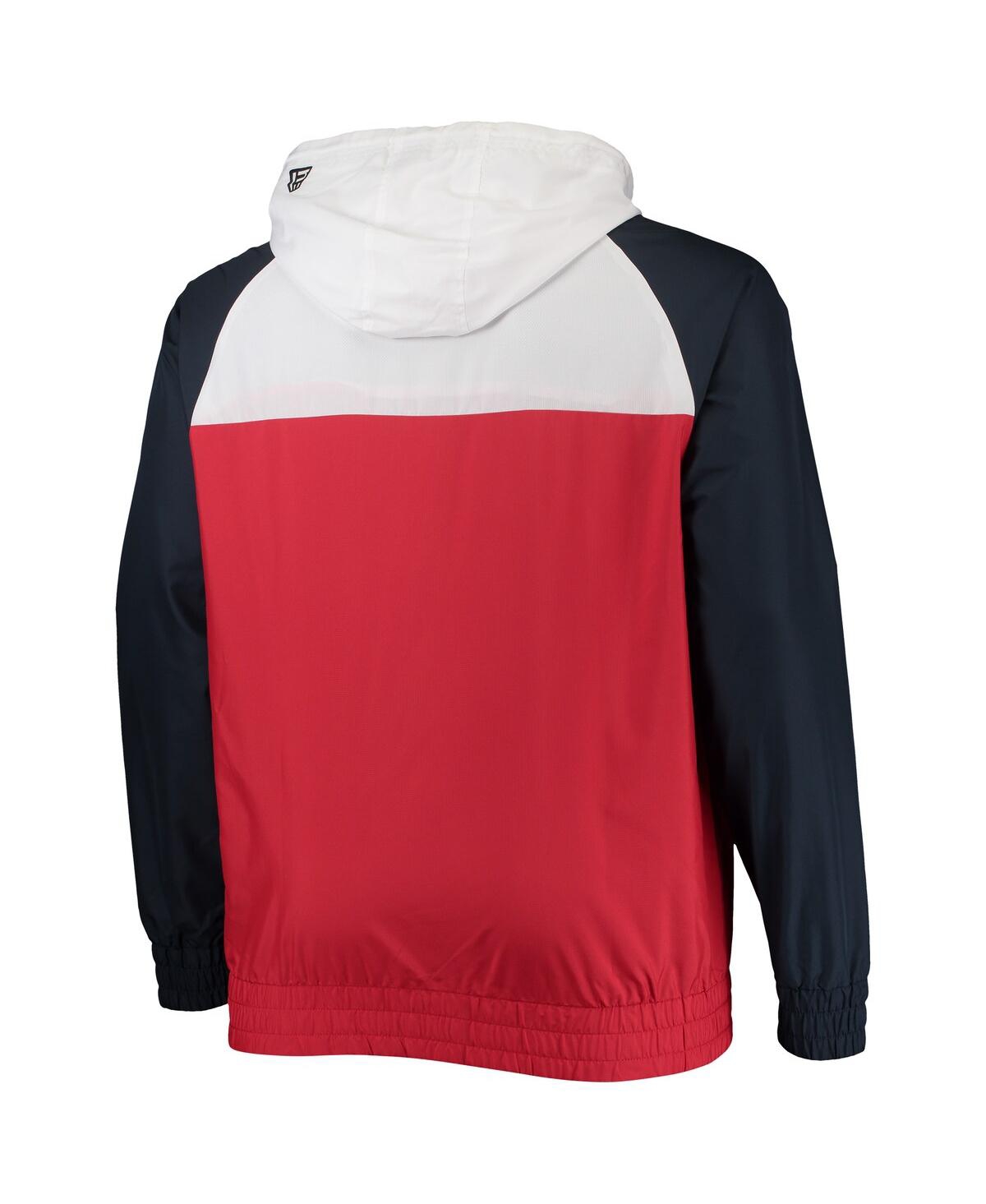 New Era Men's  Red, Navy New England Patriots Big And Tall League Raglan Quarter-zip Hoodie In Red,navy