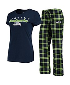 Women's College Navy, Neon Green Seattle Seahawks Logo T-shirt and Pants Set