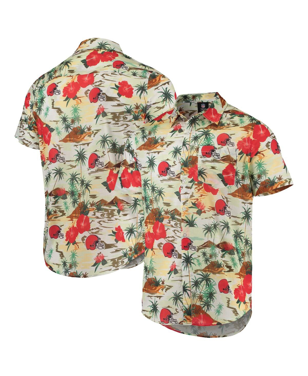 Men's Foco Cream Cleveland Browns Paradise Floral Button-Up Shirt - Cream