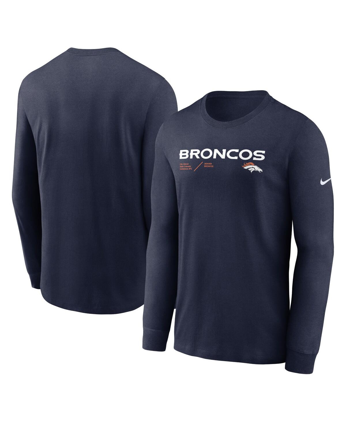 Shop Nike Men's  Navy Denver Broncos Infograph Lock Up Performance Long Sleeve T-shirt