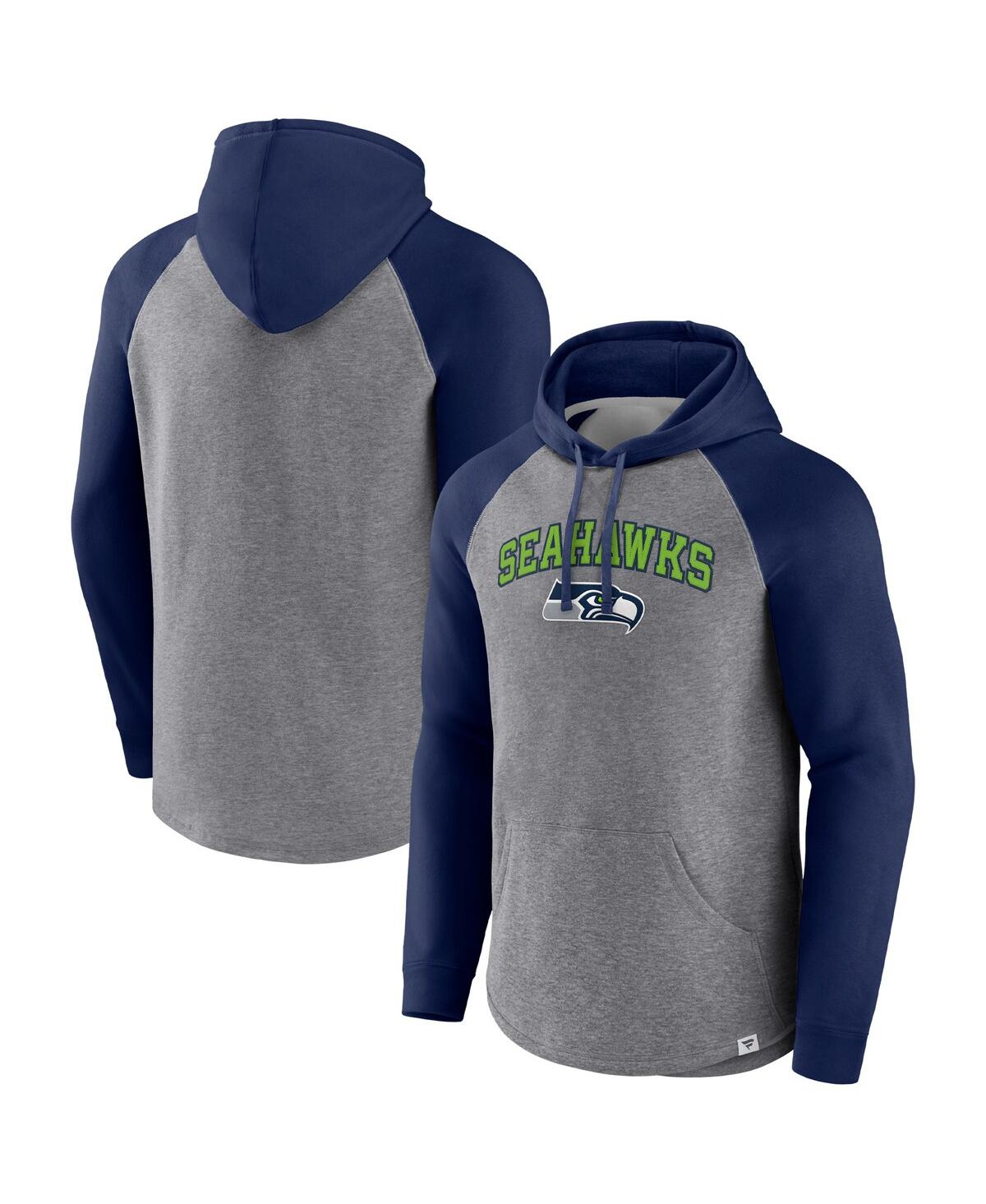 Fanatics Branded Heathered Gray/college Navy Seattle Seahawks By Design Raglan Pullover Hoodie In Heathered Gray,college Navy