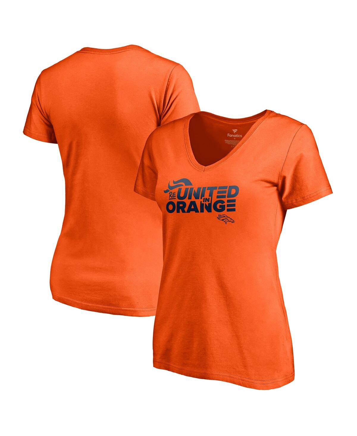 Shop Fanatics Women's  Orange Denver Broncos Reunited In Orange V-neck T-shirt