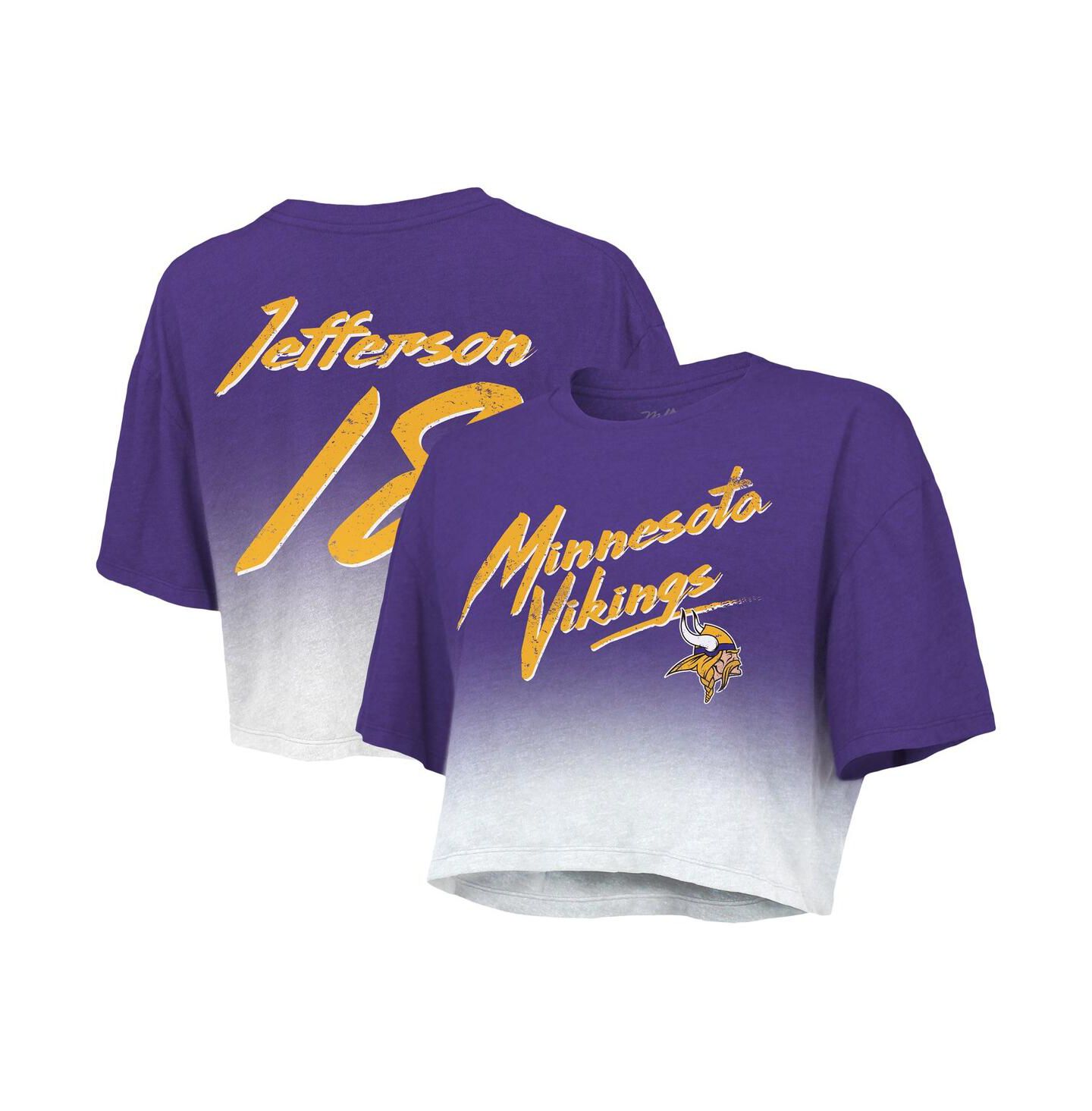 Женская футболка Majestic Threads Justin Jefferson Purple, White Minnesota Vikings Drip-Dye Player Name and Number Tri-Blend Crop — фото 2