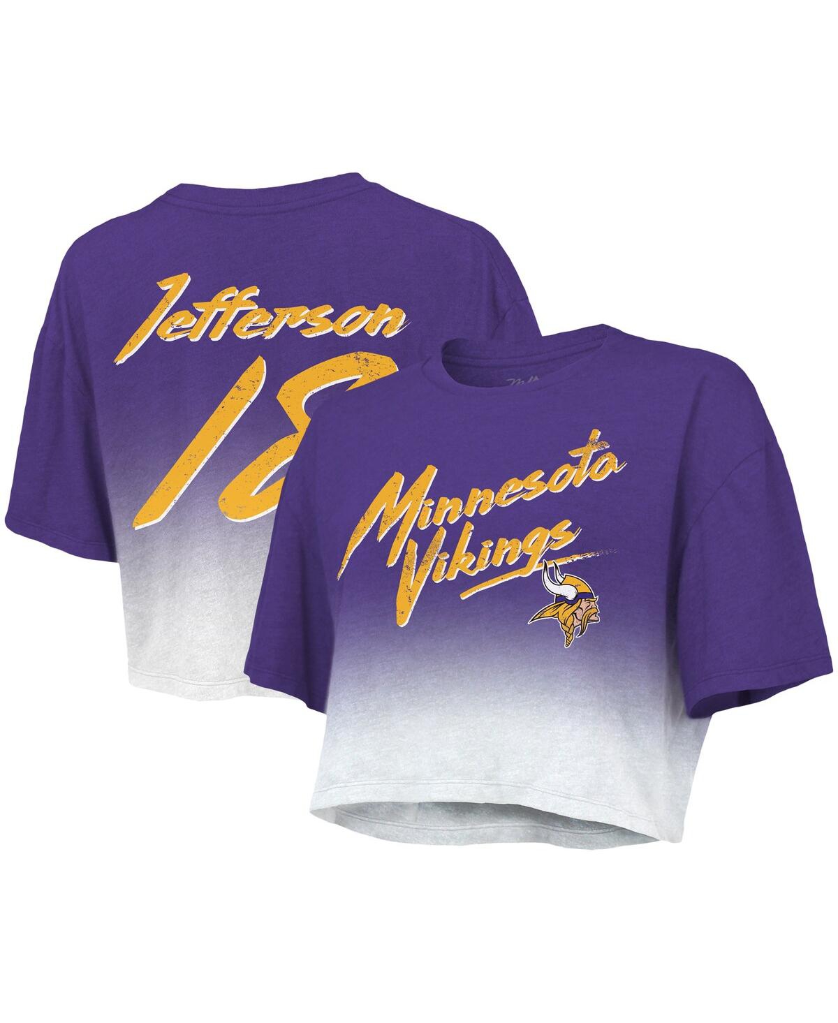 Majestic Threads Justin Jefferson Purple/white Minnesota Vikings Dip-dye Player Name & Number Crop T In Purple,white