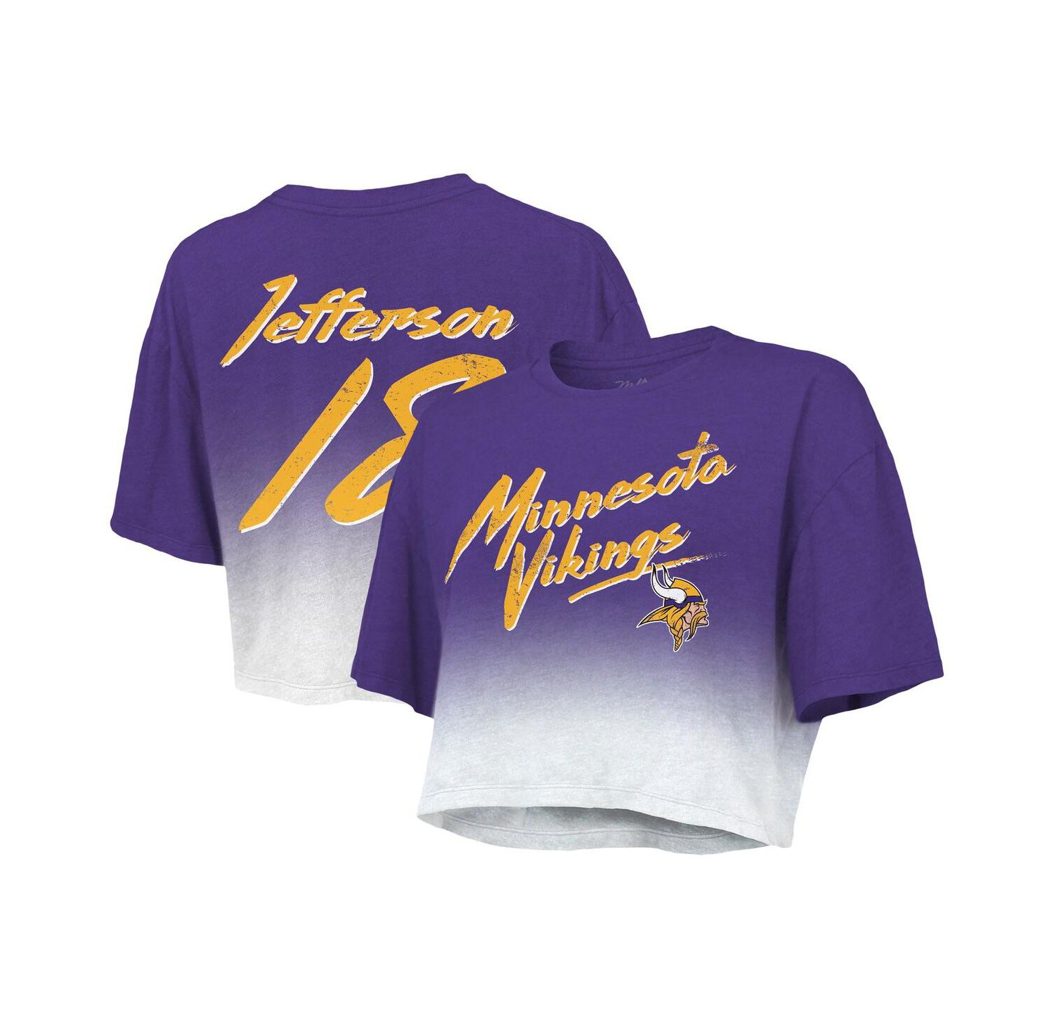 Women's Threads Justin Jefferson Purple, White Minnesota Vikings Drip-Dye Player Name and Number Tri-Blend Crop T-shirt