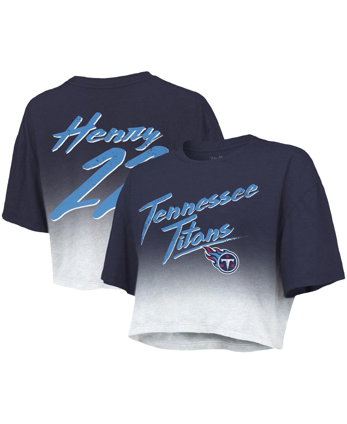 Women's Majestic Threads Derrick Henry Navy, White Tennessee Titans Drip-Dye Player Name and Number Tri-Blend Crop T-shirt - Navy, White