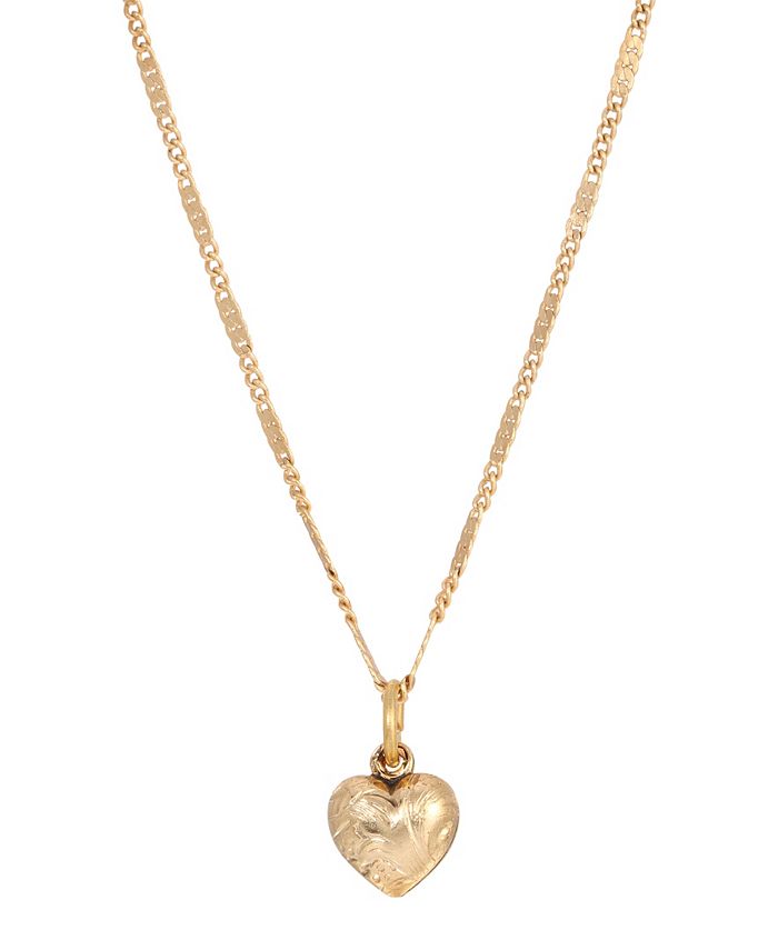 2028 14k Gold-Plated Small Puffed Heart Floral Pattern Necklace - Macy's